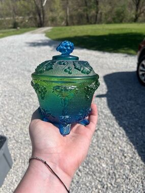 vintage Jeannette Glass "Harvest Grape" pattern covered candy dish
